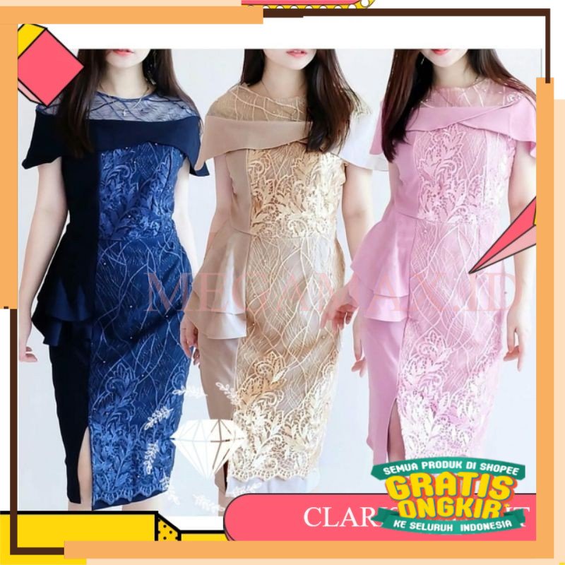 KADO NATAL 2022 DRESS WANITA PARTY DRESS MIDI SCUBA BRUKAT PREMIUM QUALITY BAJU PESTA UKURAN L XL MI