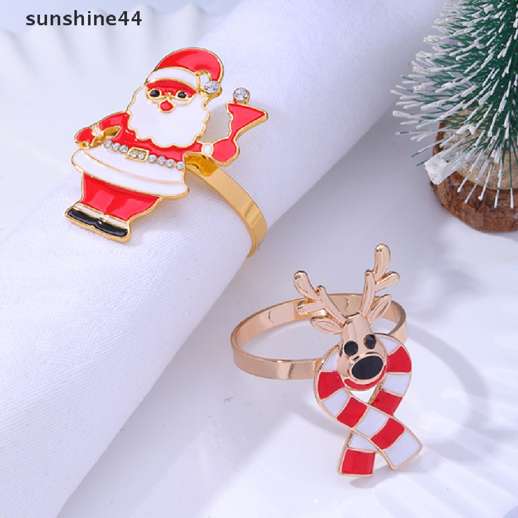 Sunshine Cincin Serbet Motif Santa Claus Natal Bahan Metal Untuk Dekorasi Meja