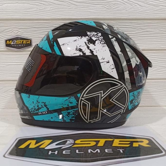 HELM KYT R-10 #3 BLACK AQUA BLUE KYT R-10 #3 KYT R10 SMOKE VISOR