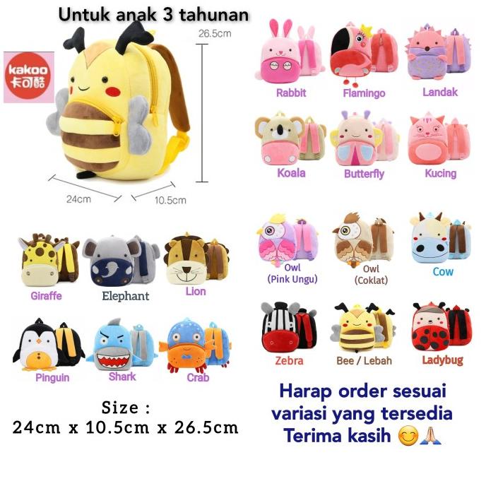 Tas Ransel Karakter Anak Hewan Plush Backpack Kakoo