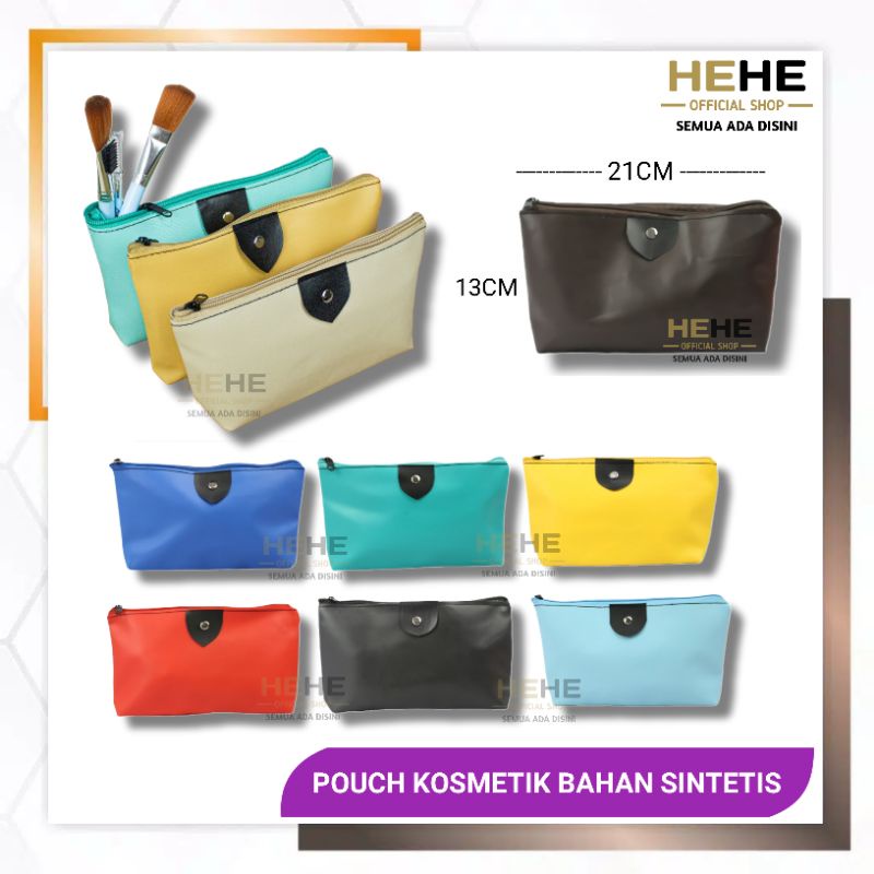 Pouch Kosmetik Tas Make Up Polos Wanita Bahan Sintetis Warna Hitam Maron Hijau Toska Pink Kuning Ora