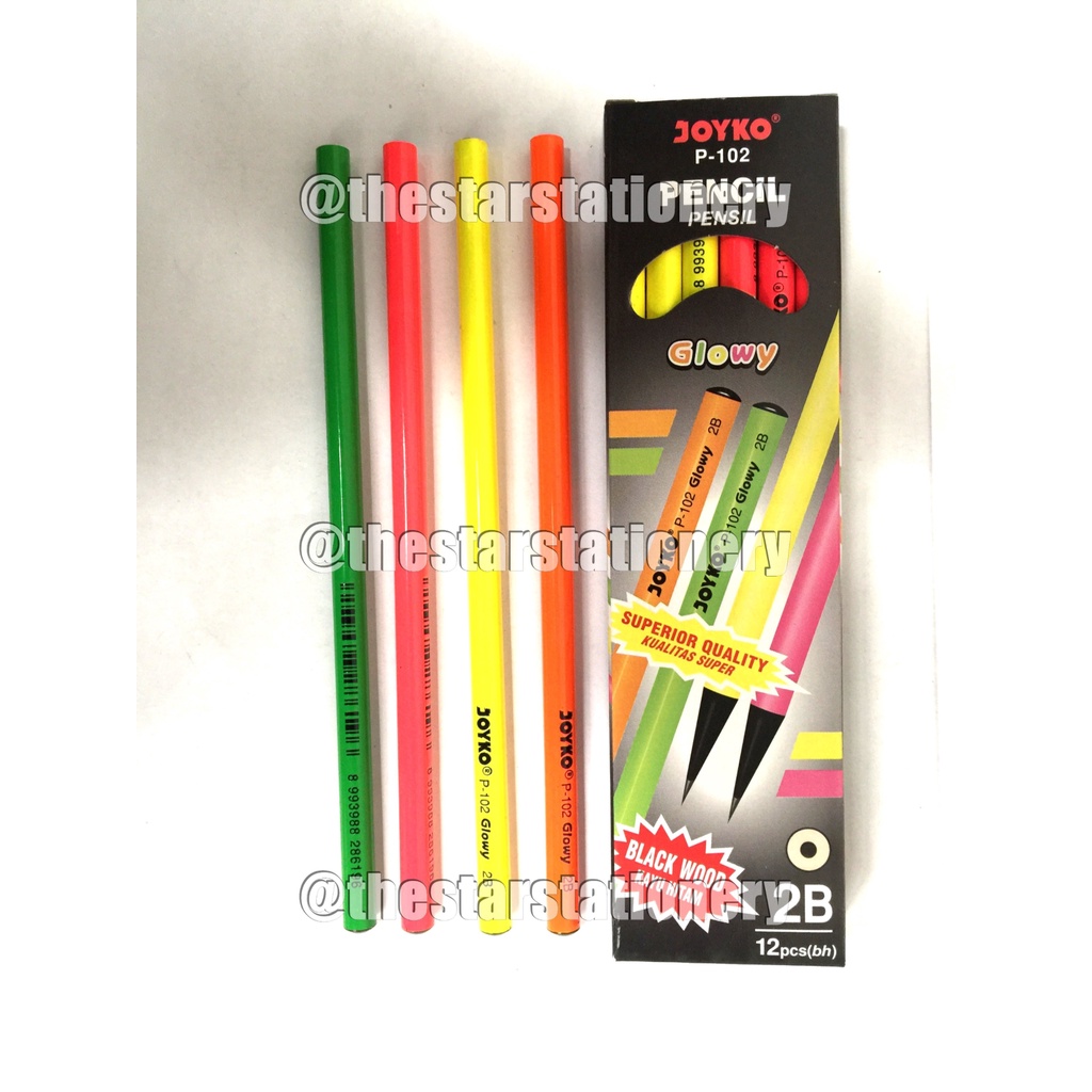 

(1 Pack isi 12 Pcs) Pensil Joyko 2B P-102 Glowy / Pencil Joyko 2B P-102 (1 Pak/12)
