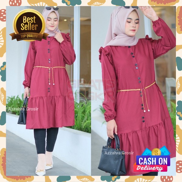 Tunik Polos Wanitaa Baj Tuniq Kuliah Perguruan Tinggi Tnik Panjang Full Kancing Tunix Wanita Kasual 