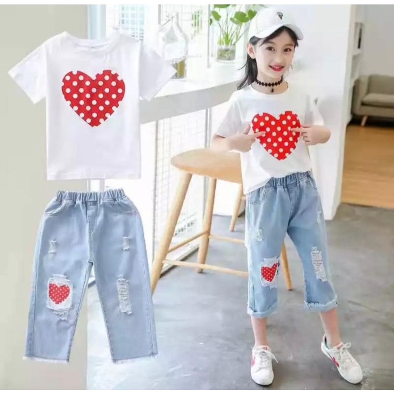 Setelan anak perempuan motif love usia 1-5 tahun baju anak perempuan setelan anak perempuan