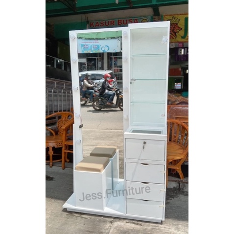 Meja Rias Kaca Panjang Blokteak , Meja Rias Lampu , Meja Rias Full Cermin