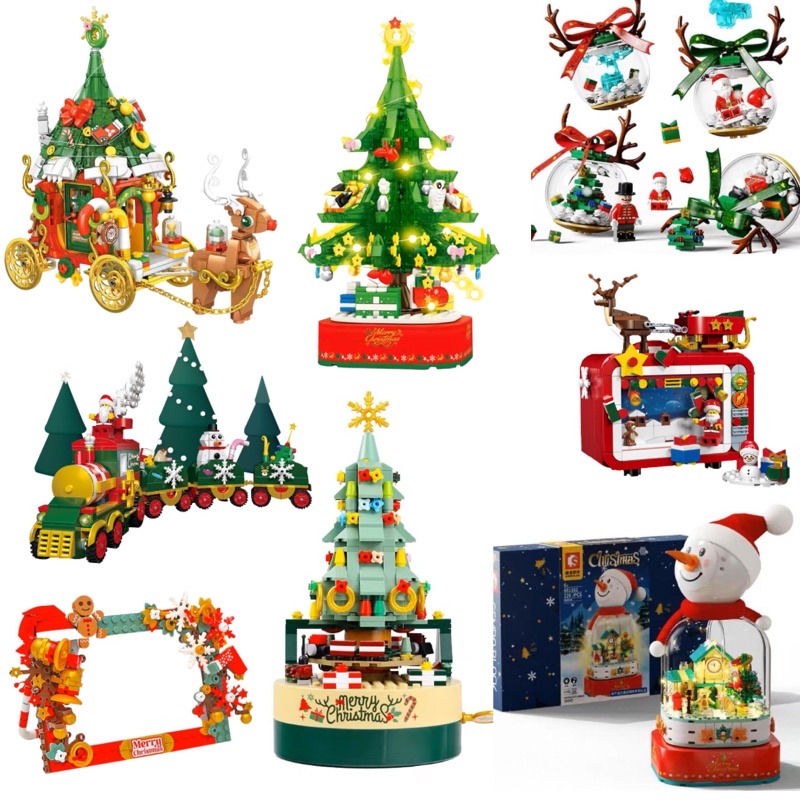 sembo block christmas theme bricks snow globe diy music box tema natal