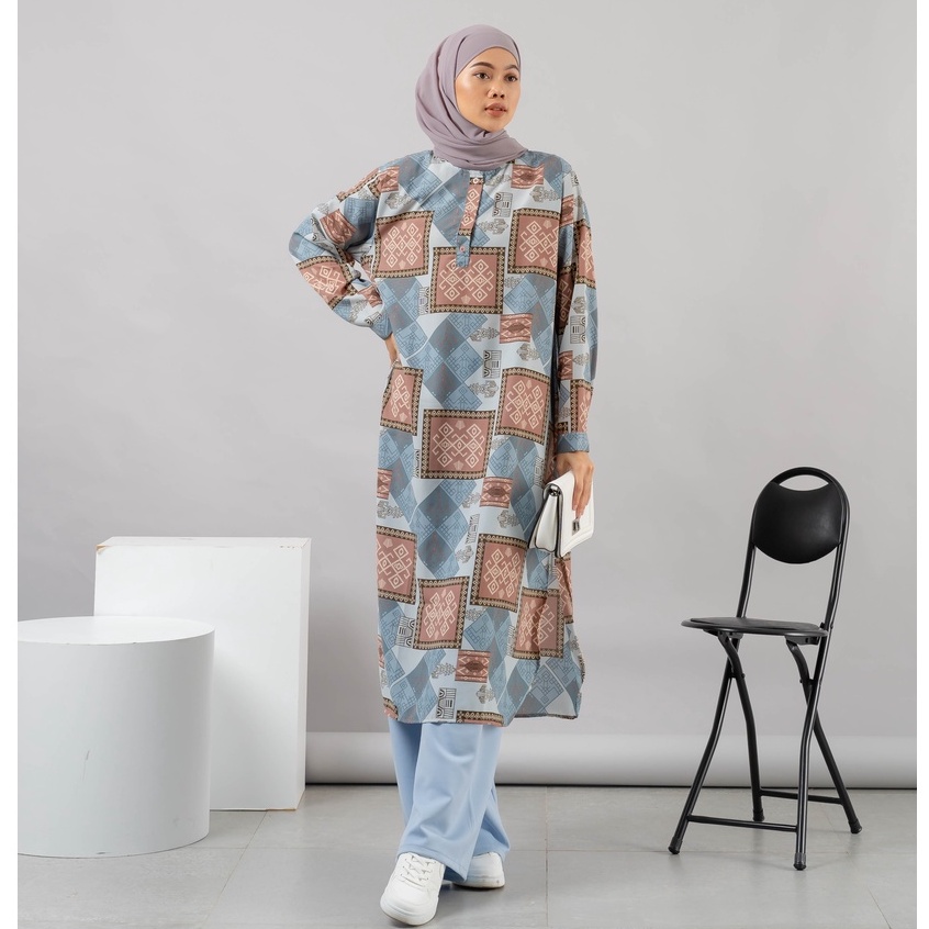 MIDI DRESS TUNIK MOTIF ETNIK HYEJIN WOLFIS PREMIUM SHIRT B542 CO