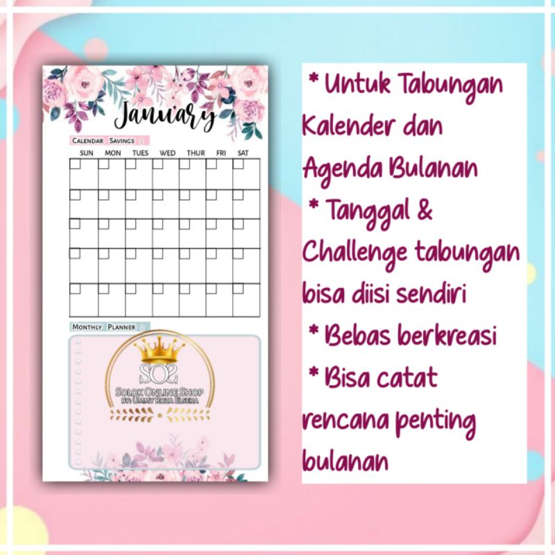 

Kalender Tabungan & Schedule 12 Bulan Untuk Binder A6