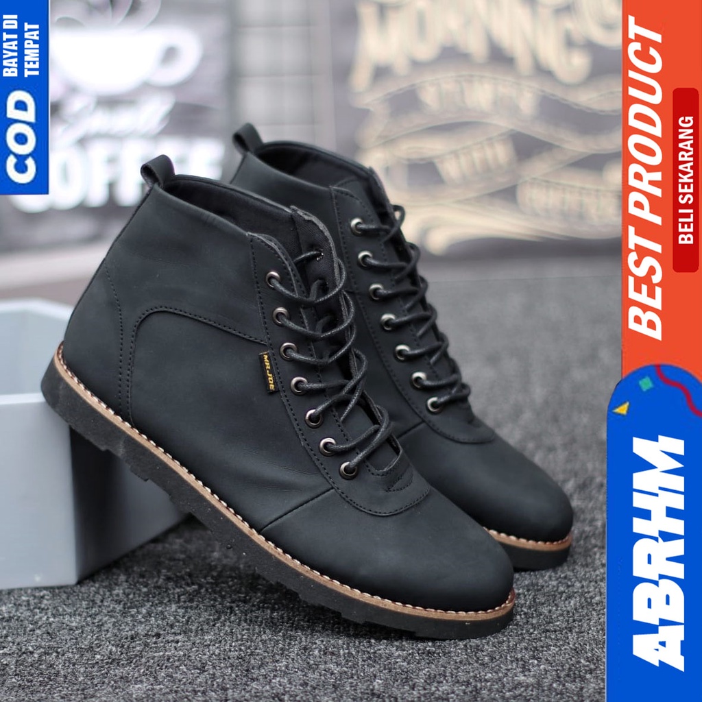 Sepatu Boots Pria Klasik Kerja Kantor Santai FullHitam Abrhm Barak