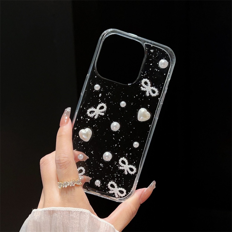 Case Transparan Desain Pita Mutiara Untuk IPhone 14 13 Pro Max 11 12 Pro Max X XS XsMax XR 13 12 Mini 14 Plus