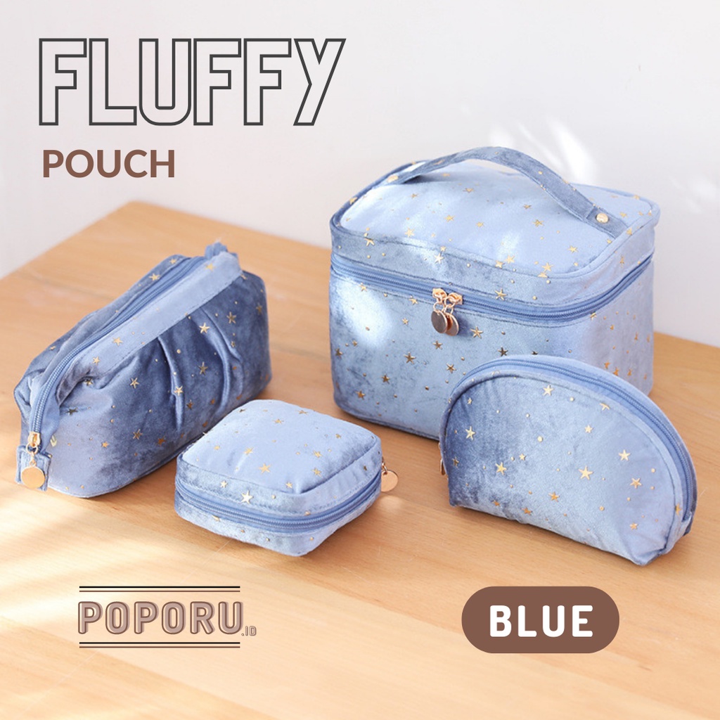 POPORU FLUFFY pouch 4 types - cosmetics bag organizer for make up - tas tempat kosmetik brush holder set