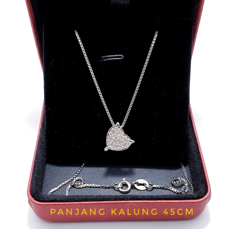 Kalung Wanita Perak 925 Lapis Emas Putih - Perhiasan Kalung Liontin Love Silver 925