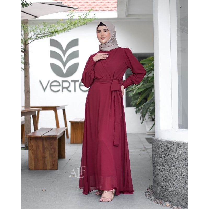 Alfaina Laluna Dress Baju Gamis Kekinian Elegan Lengan Kancing