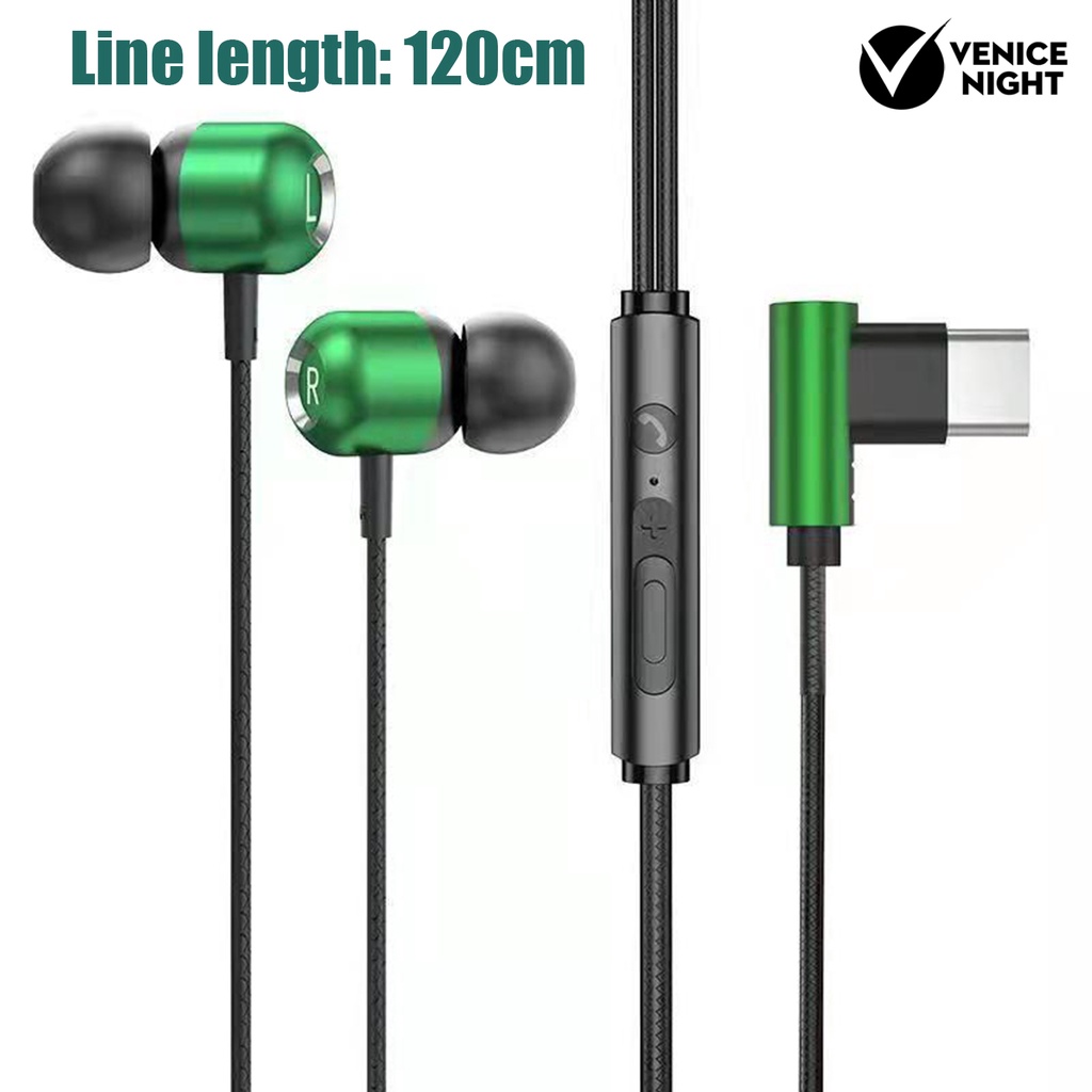 (VNEP) (Berkabel) Earphone In-ear HiFi Stereo Sound Elbow Design Type-C Sport Gaming Headset with Mic for Mobile Phone