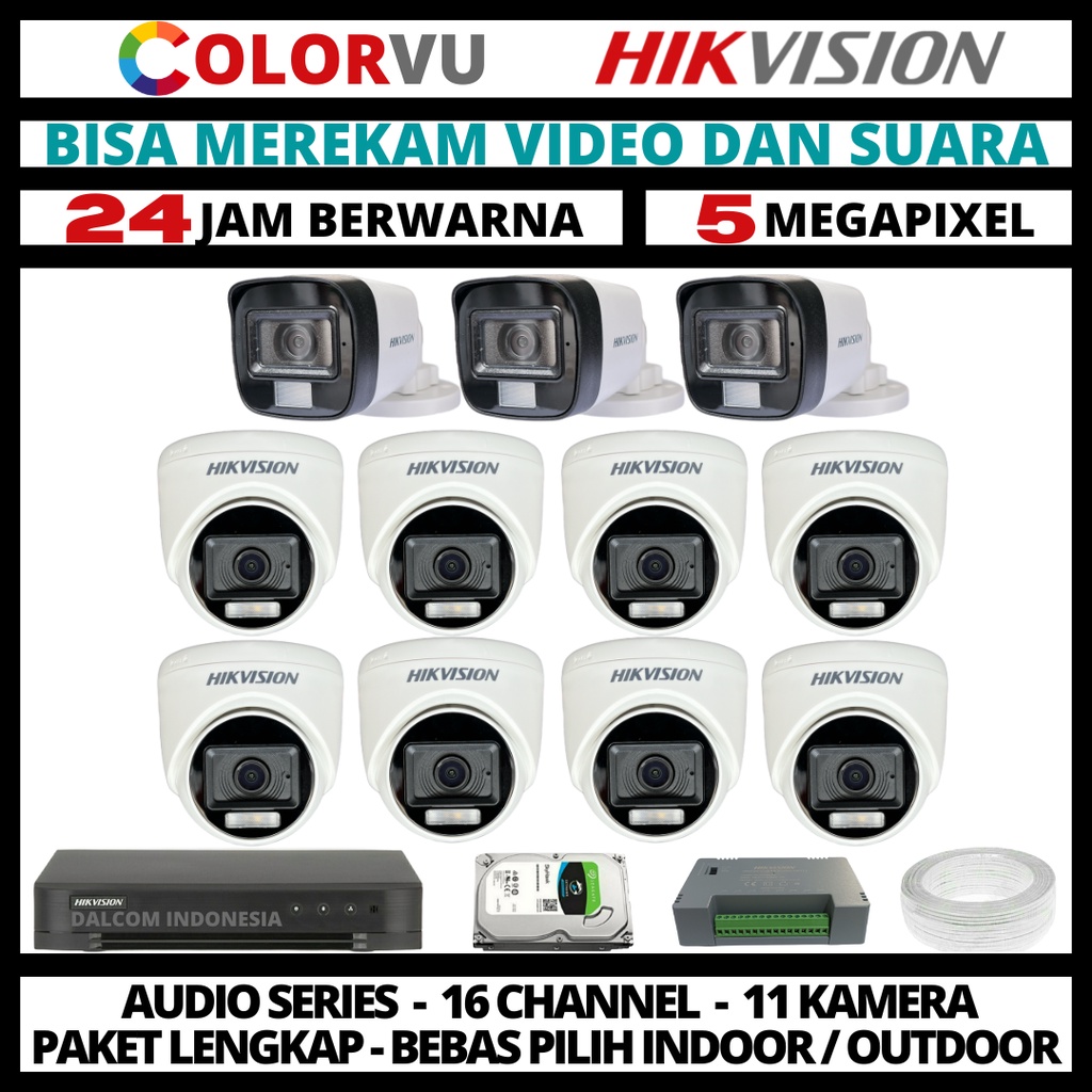 PAKET CCTV HIKVISION COLORVU 5MP 16 CHANNEL 11 KAMERA COLORFUL