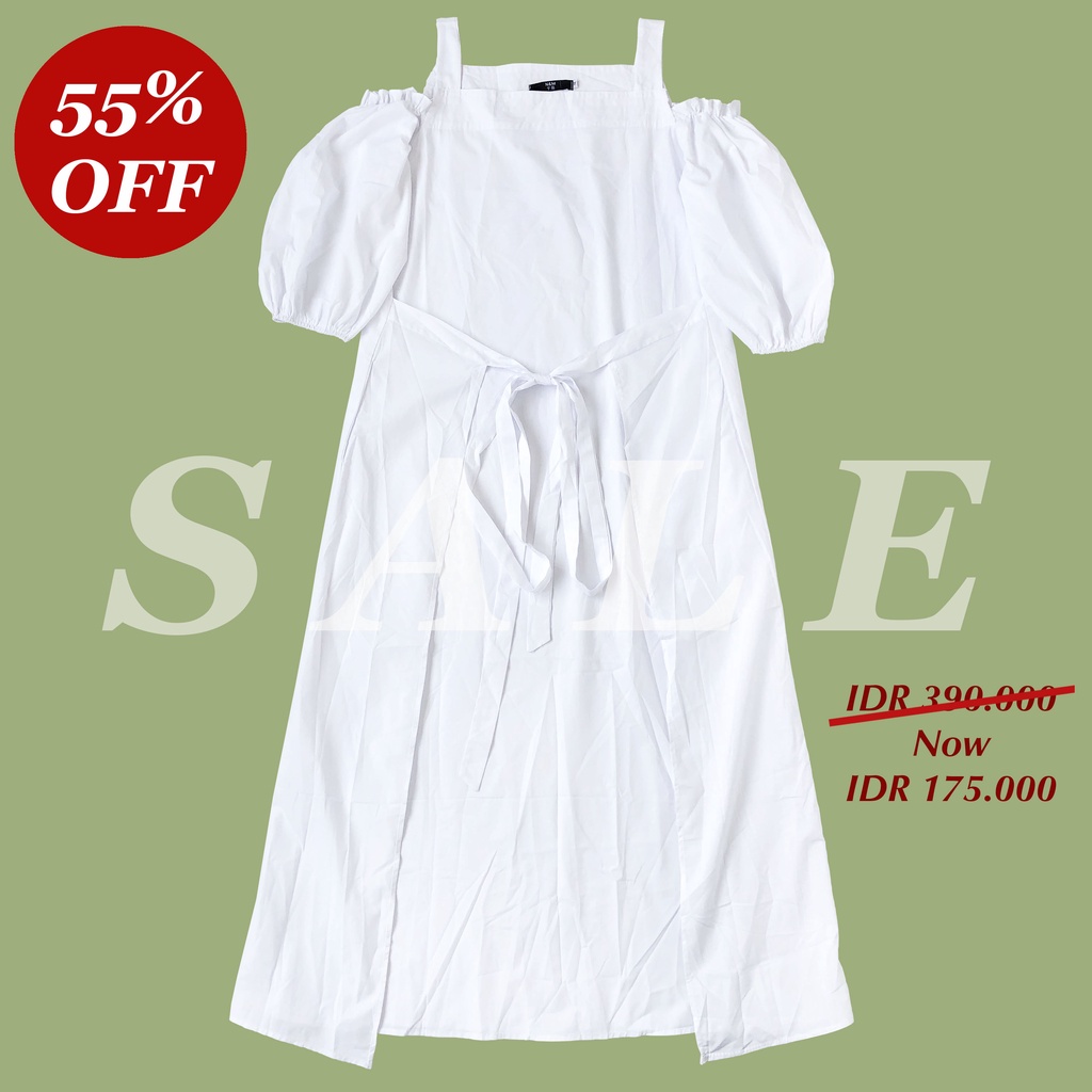 DRESS KATUN POPLIN PUTIH POLOS OFF SHOULDER SABRINA LAYER KOREA ~ SALE