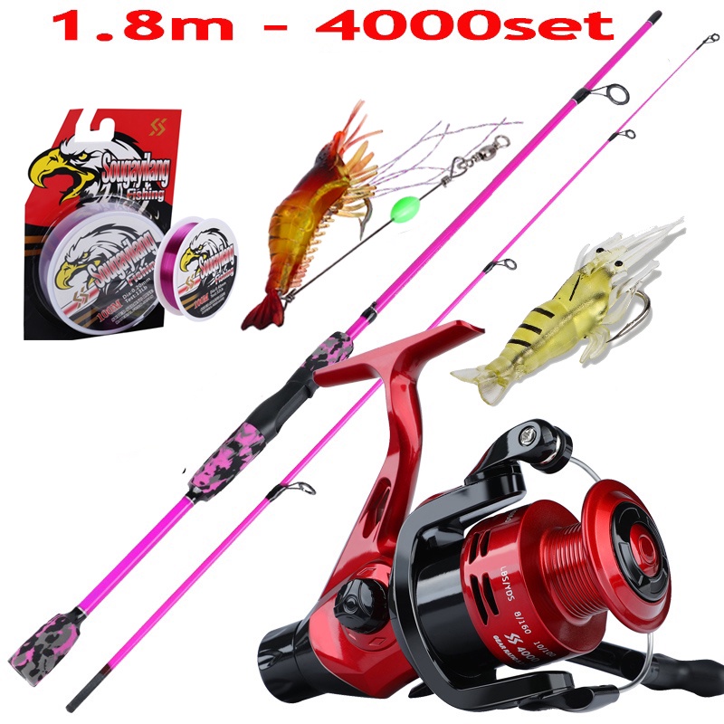 2 Sections Set Pancing Spinnning Fishing Rod Reel Set 1.8m/2.1m Carbon Fiber Fishing Rod and 2 Style Fishing Reel pancing with 150m PE Fishing Line Hooks Fishing Kit Outdoor Sport Travel pancingan set lengkap