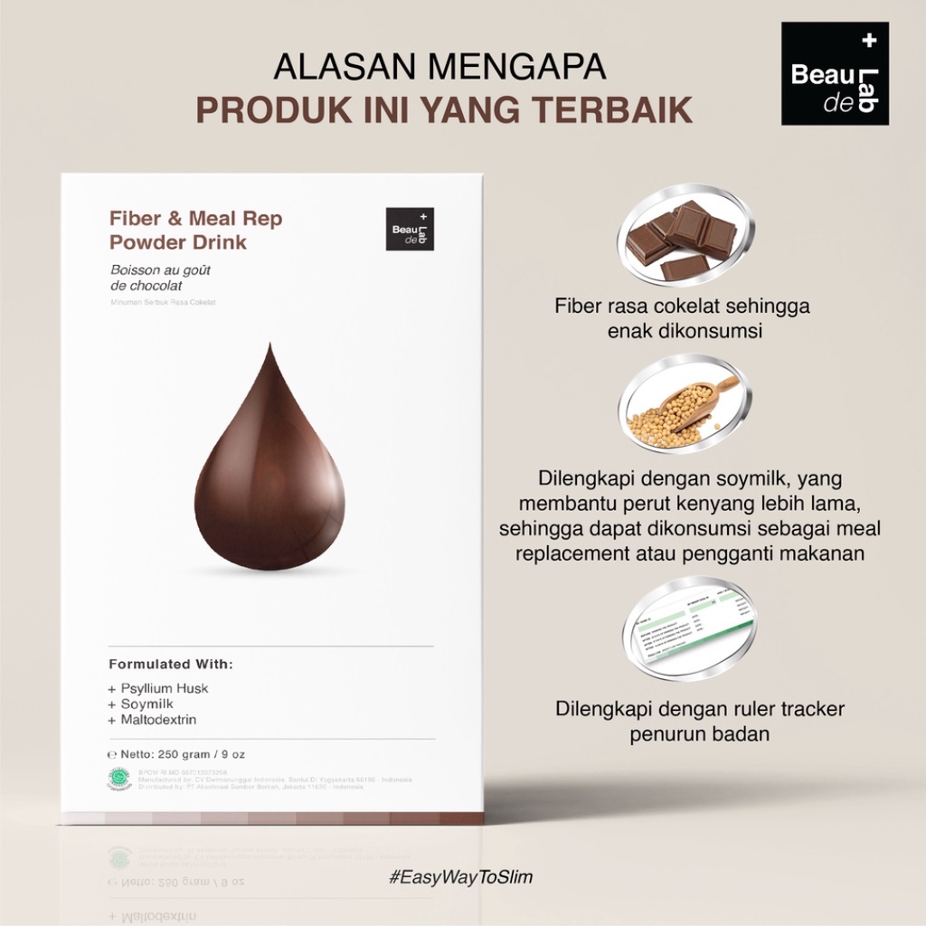 [ Agen Resmi ] Beaudelab Fiber Drink | Fiber Sayur &amp; Buah Menyerap Minyak | Fiber Rasa Cokelat Pengganti Makan Malam &amp; Pagi BPOM