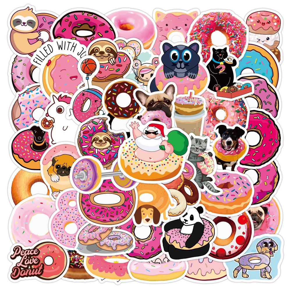 50pcs Donut Series Graffiti Sticker Waterproof Luggage Laptop Scooter Water Cup Sticker Decoration