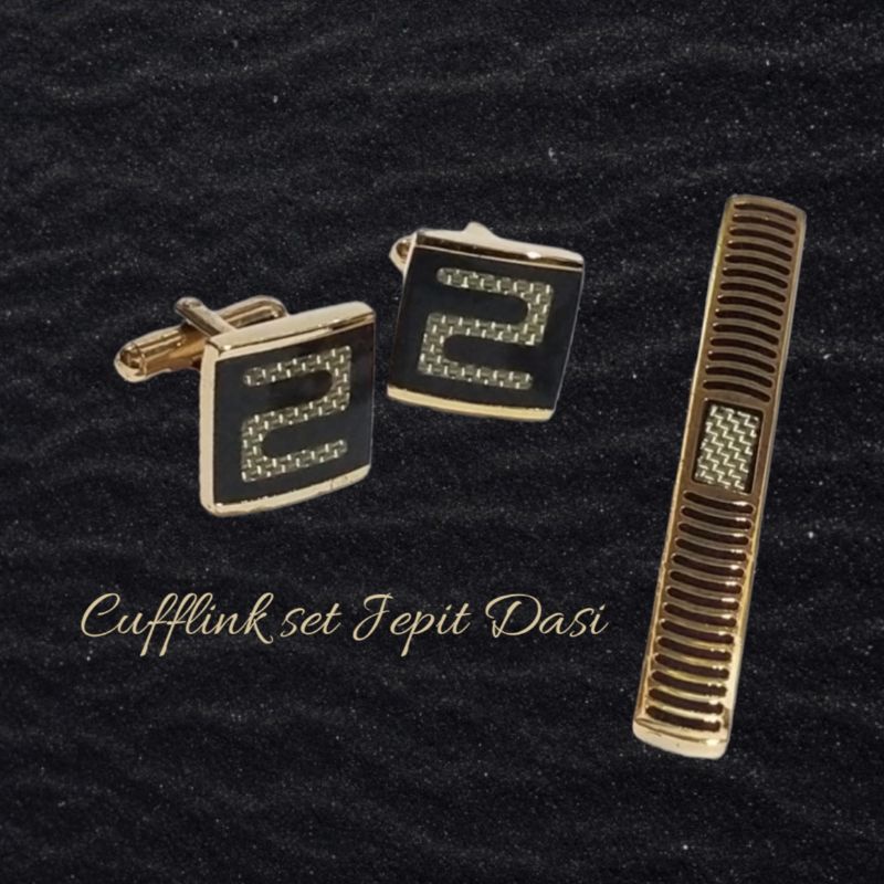 Cufflink + Jepit Dasi Motif Gold Elegant Mewah Ready Stock