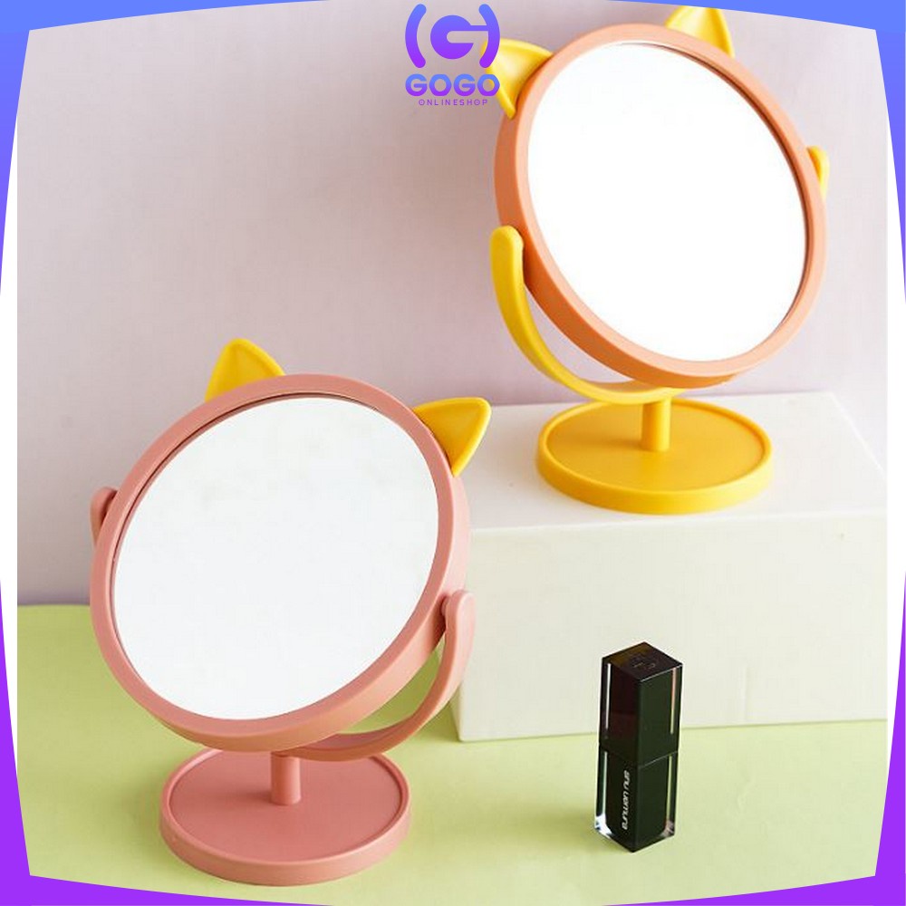 GOGO-K88 Cermin Make Up Motif Kuping Kucing / Kaca Make Up Bulat Standing Mirror Make Up / Cermin Rias Karakter