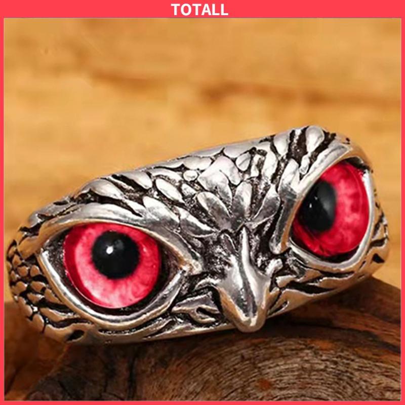 COD Kristal Vintage Style Burung Hantu Cincin Perak 925 Pria Wanita Punk Crystal Rings Adjustable Size-Totall