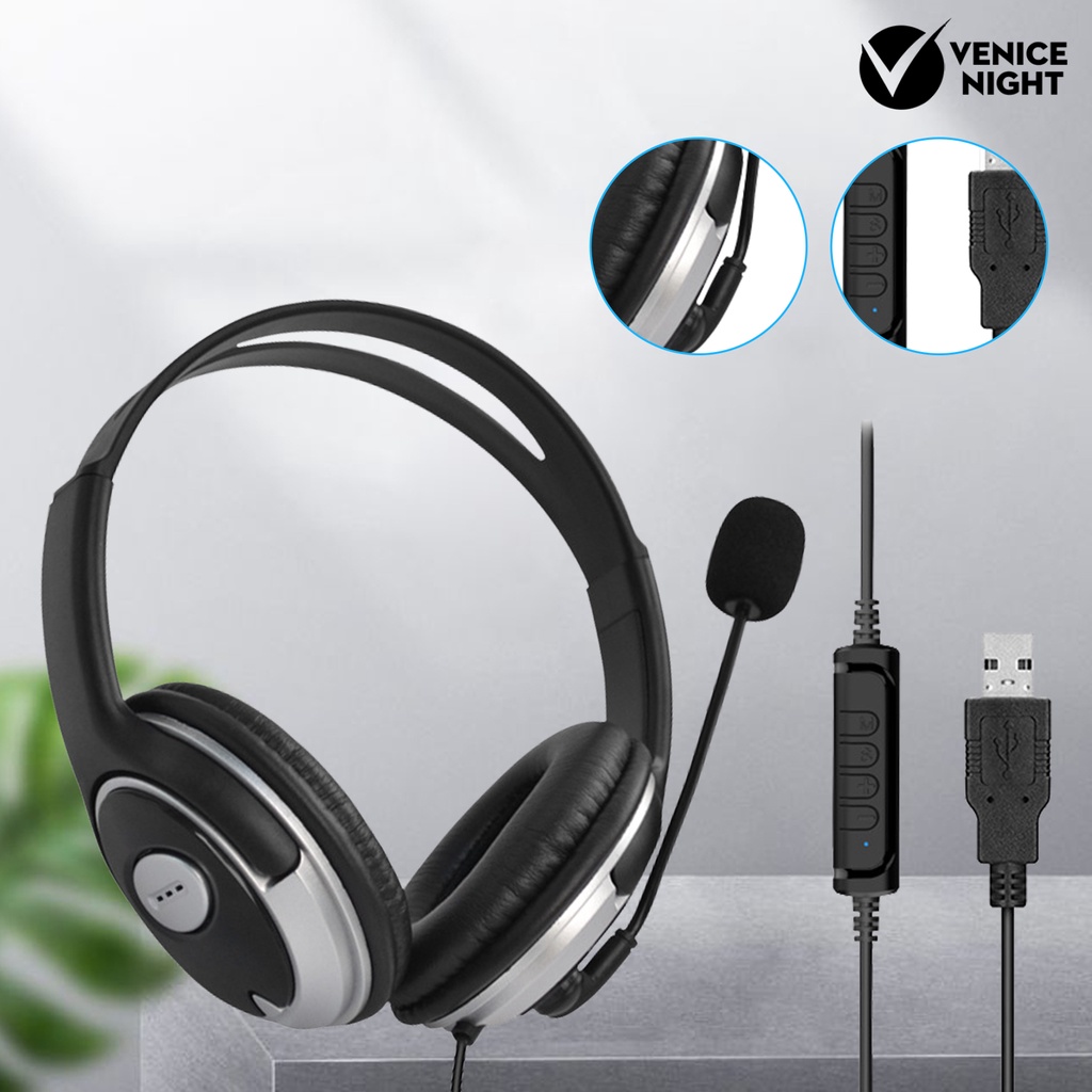 (VNEP) (Berkabel) 330 Earpiece Noise Reduction Subwoofer Black USB Wire Control E-sports Headphone untuk PC