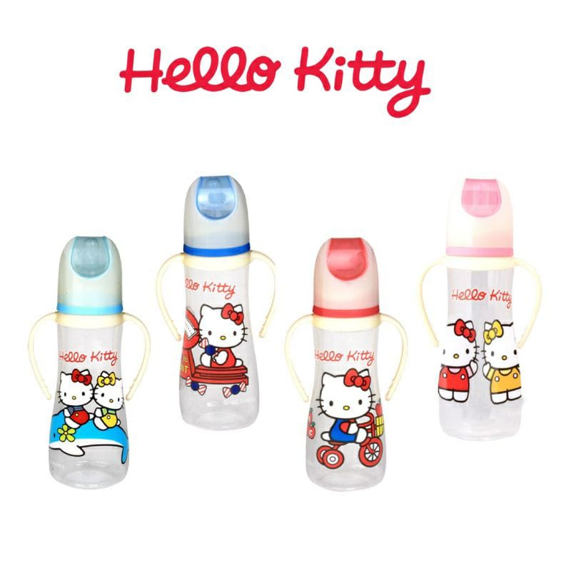 Lusty Bunny Hello Kitty Regular Round Bottle With Handle Botol Susu Bayi (HKT DB241- HKT DB281)   125ml - 250ml  LustyBunny Botol Susu  Reguler Round With Handle