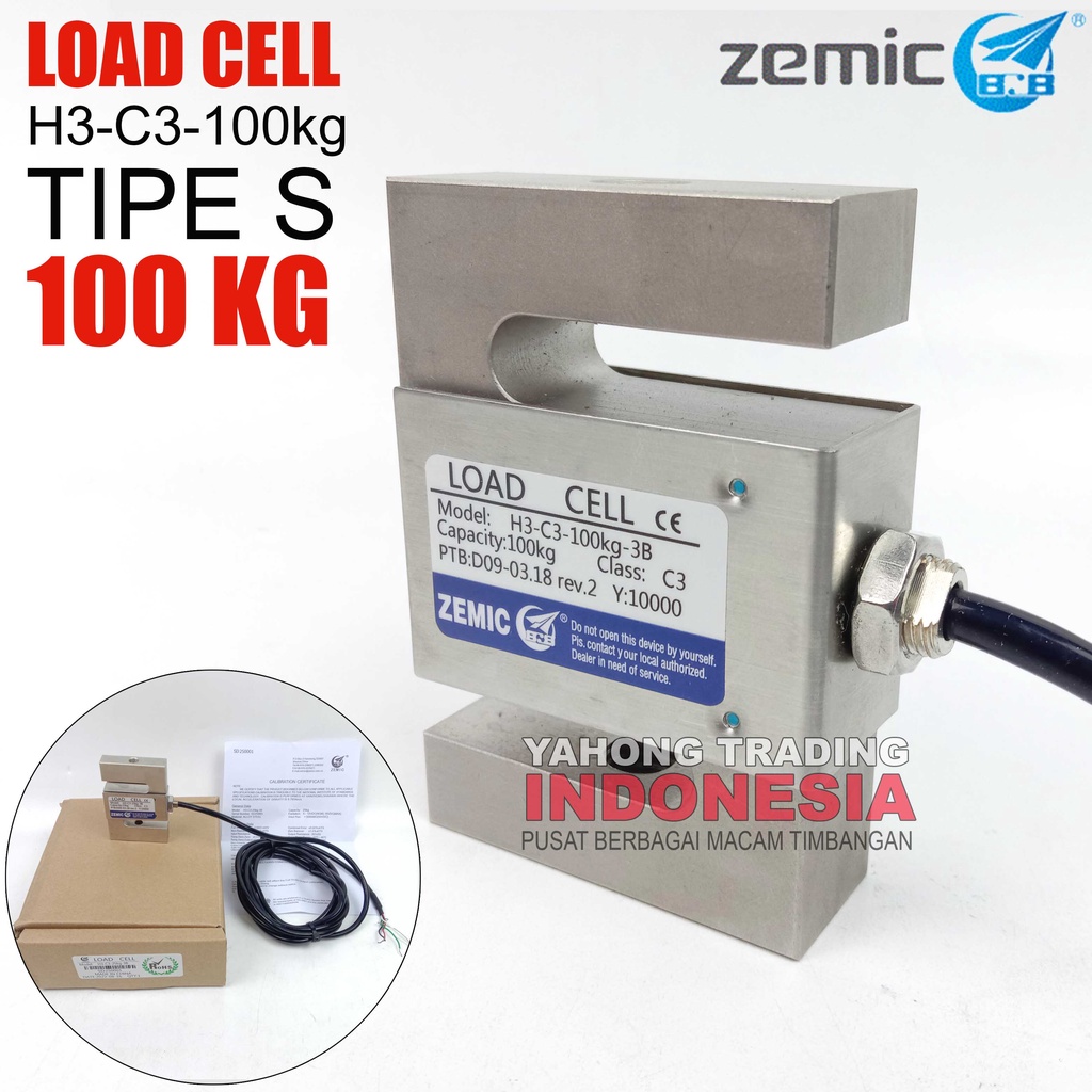 Load Cell ZEMIC H3 C3 100kg Tipe S Loadcell Sensor Berat Timbangan Digital