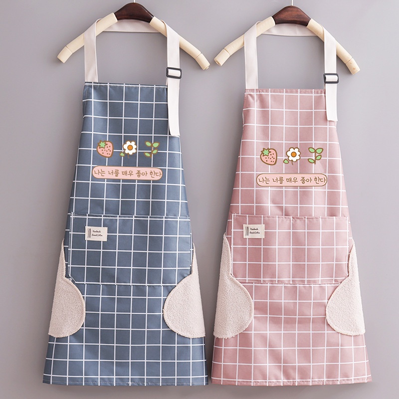 Apron Celemek dapur chef apron masak pelindung baju anti Basah kotor clemek koki bahan Plastik Perlak dan Kain motif kitchen black Pink Blue Motif Kelinci Bunga Putih Hitam Cuci Piring anti air noda lucu wanita cewek masak orange bear