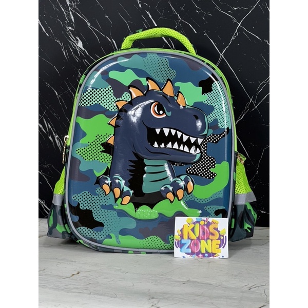 Tas Ransel Anak TK Motif Dino Hijau Gambar Timbul Original HSD / Tas Import Anak