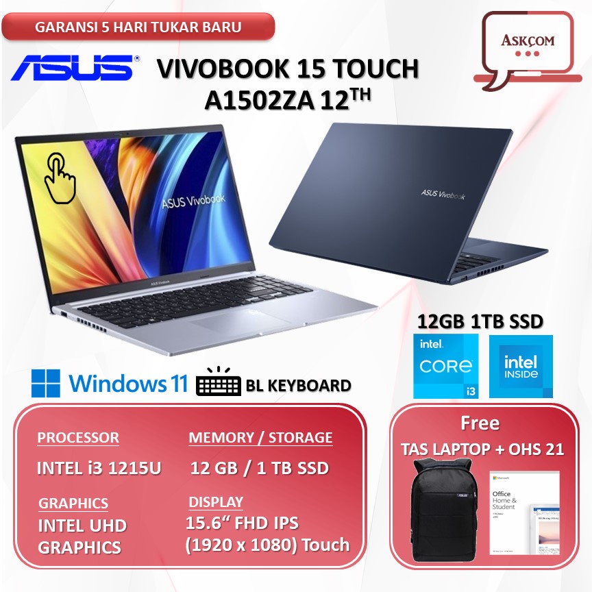Laptpop Asus VivoBook 15 Touch A1502ZA VIPS553 i5 1235U 16GB 1TB SSD OHS 15.6&quot;FHD W11