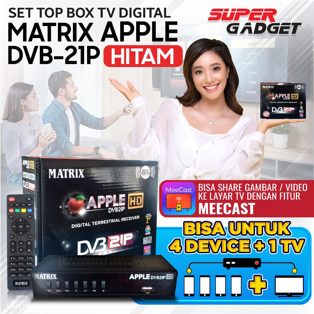 Set Top Box Matrix Apple DVB2IP STB Antena Converter TV Tabung Analog Digital Alat Decoder Receiver Dekoder Reciver Antenna Hitam