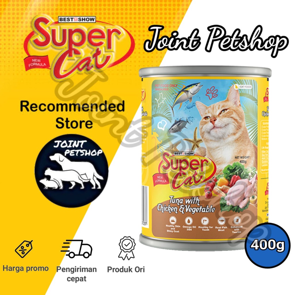 Supercat Kaleng Tuna Chicken Vegetable Makanan Basah Wet Food 400g