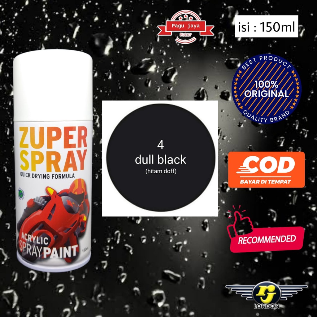 Pilok pilox warna hitam doff dull black zuper spray rj london 150cc cat semprot spray paint untuk motor mobil sepeda velg helm kayu besi plastik