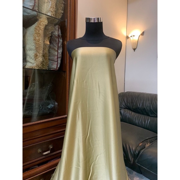 Bahan Kain Satin Silk Maxmara Lux Mewah Original 100% Puring Kebaya Dress Bridesmaid Warna Hijau Green Olive