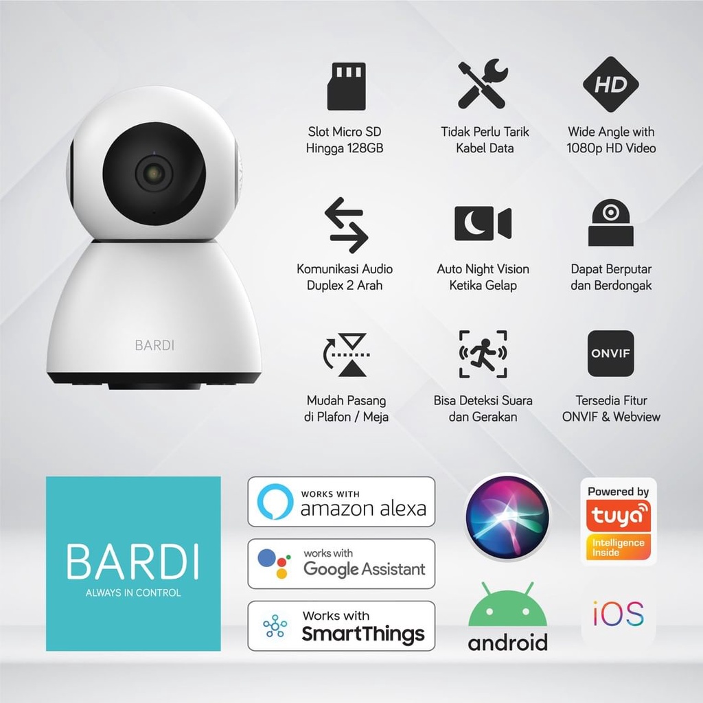 ACOME Bardi PTZ Horizontal View 355° &amp; Vertikal View 110 Resolusi 1440P/4MP BARDI Smart Indoor PTZ IP Camera CCTV Wifi IoT APC03 Home Automation CCTV RUMAH CCTV Smart