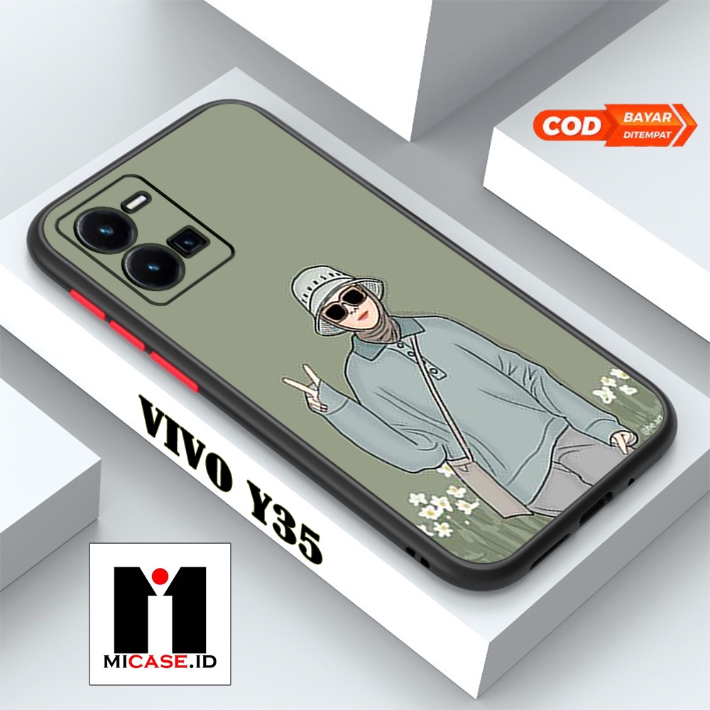 Case VIVO Y35 - Casing VIVO Y35 Fashion Case Terbaru 2022 MI.CASE [ HIJAB ] Soft Case Glass VIVO Y35