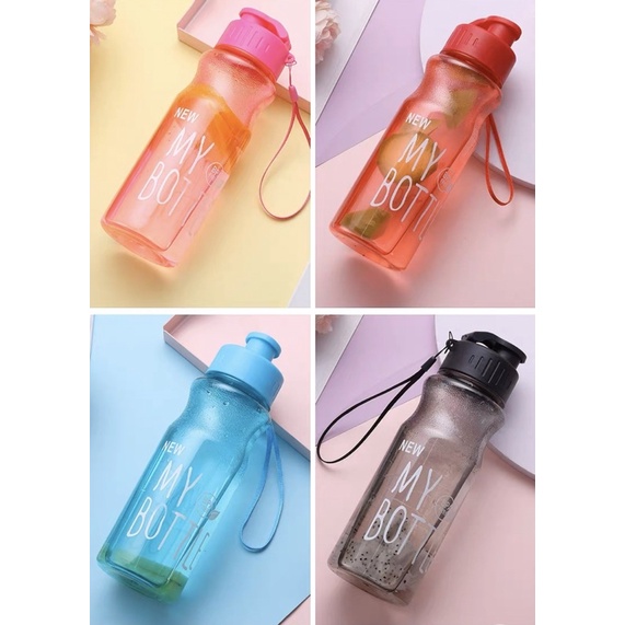 NEW MY BOTTLE WARNA WARNI - BOTOL MINUM ANAK DENGAN FLIP TUTUP KLIK -  WATER BOTTLE DENGAN TALI GANTUNG