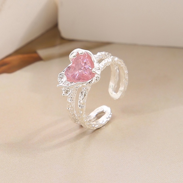 Set Perhiasan Cincin Berlian Warna Pink Model Terbuka Dapat Disesuaikan Untuk Wanita