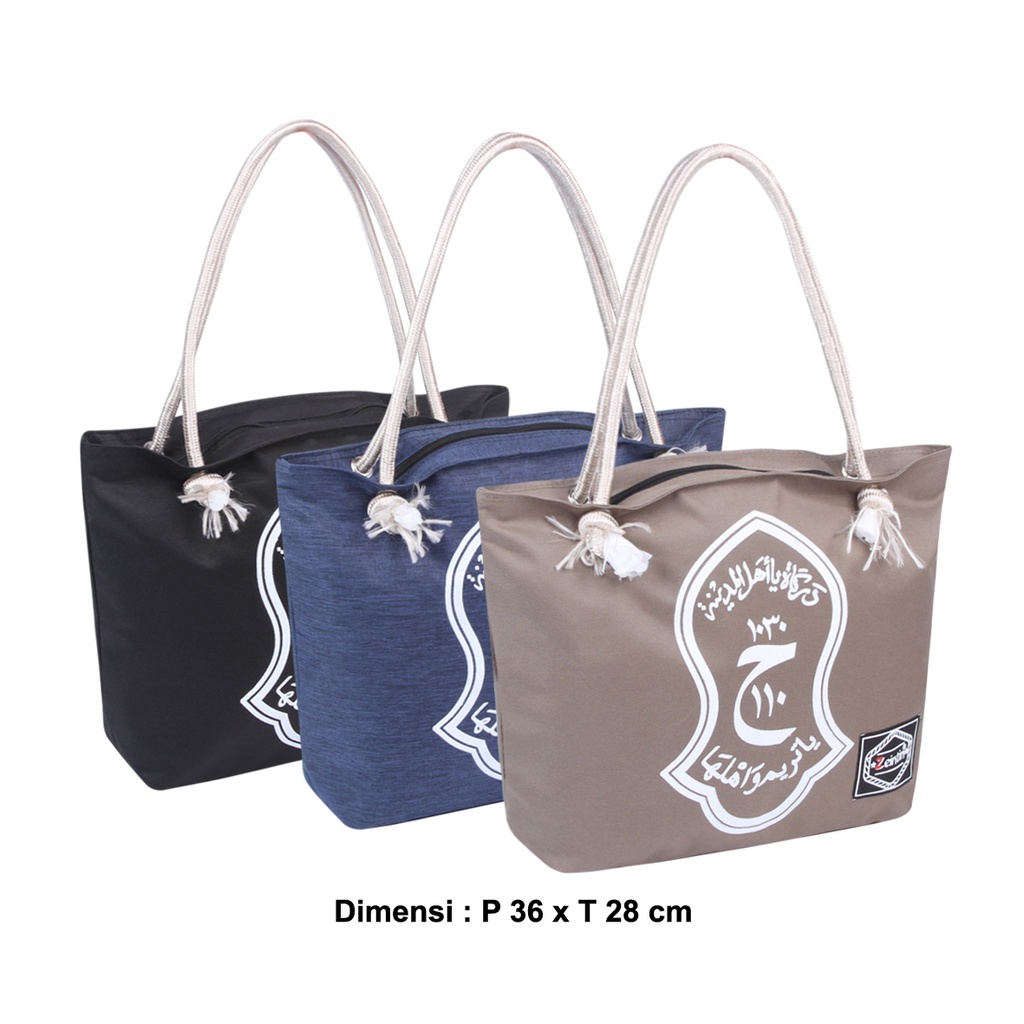Zeintin - Tas ToteBag Kekinian Bahan Kanvas Penutup Resleting Tas Belanja Tali Sumbu DM