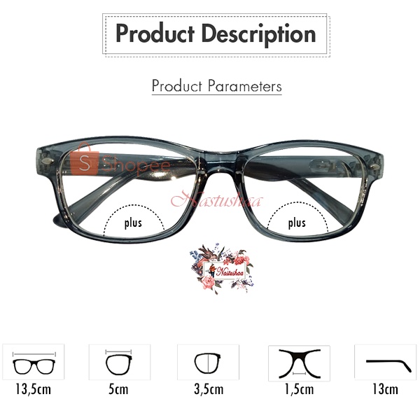 Kacamata Lensa 2 Fungsi uK. +1.00 s/d +3.00 Untuk Jalan Dan Baca Pria Wanita Kaca Mata 2in1 Frame Kotak Abu-Abu Unisex FREE CASE