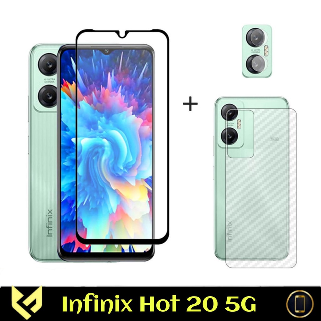 PROMO PAKET 3IN1 Screen Guard For INFINIX HOT 20 5G Free Tempered Glass Camera &amp; Skin Carbon Anti Jamur | Ceramic Anti SPY Anti Blue light Anti Glare  Matte