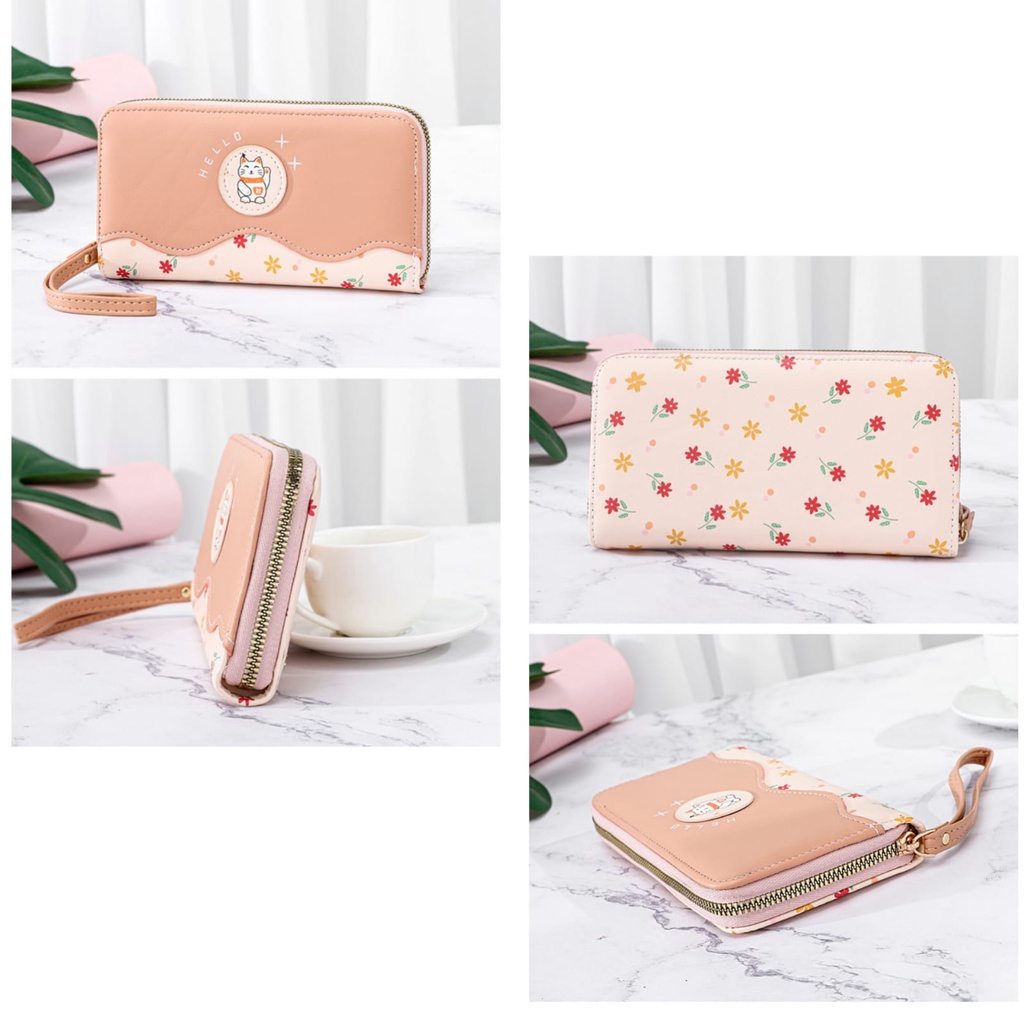 DOMPET PANJANG WANITA KUCING LUCU IMPORT KULIT PINK LAMONE WA606P3 BRANDED BATAM FASHION KOREA KARTU KOIN RESLETING TALI PENDEK PREMIUM REMAJA KEKINIAN CEWEK MURAH