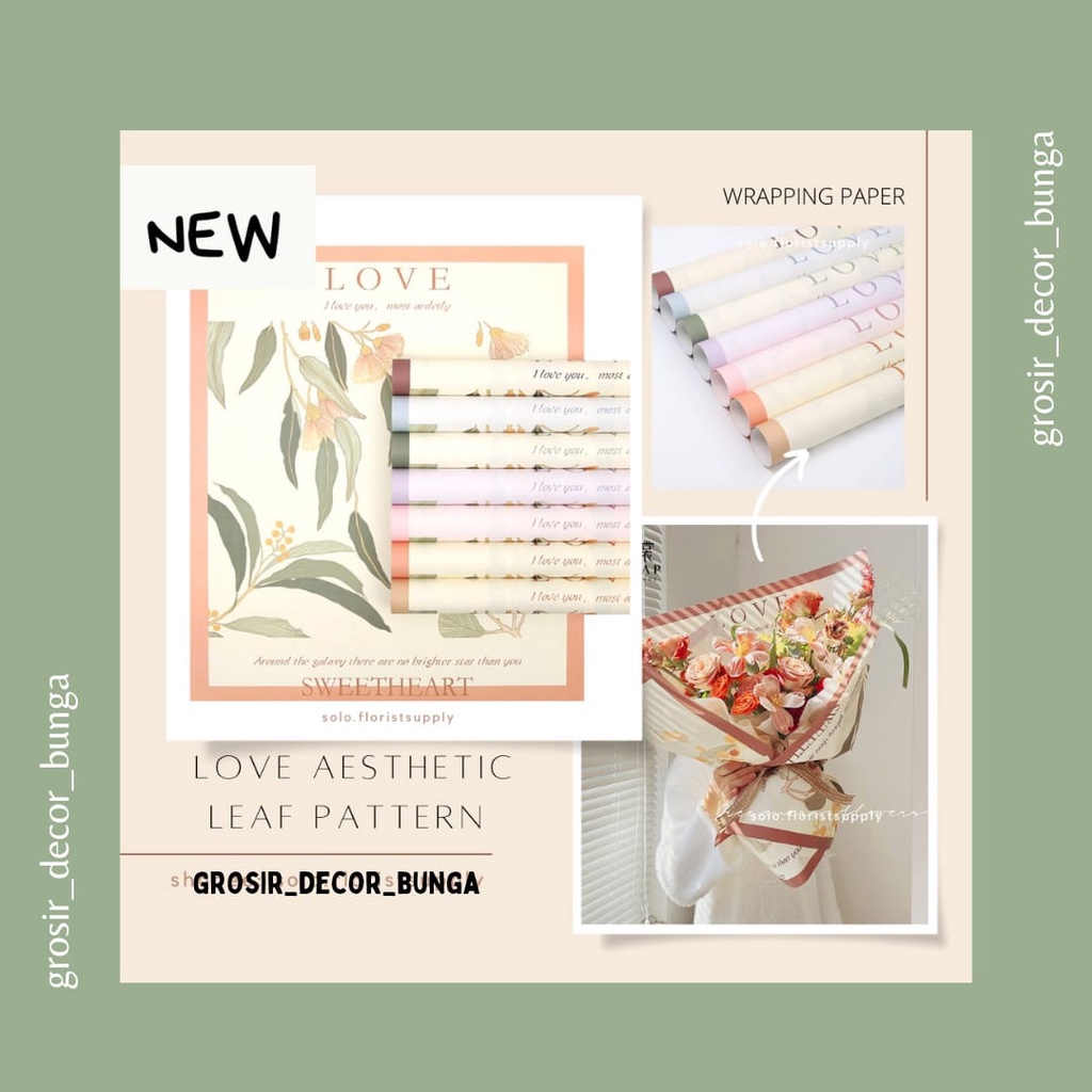 

[SW] LOVE AESTHETIC LEAF PATTERN CELLOPHANE FLOWER WRAPPING KERTAS MATTE DOFF KERTAS MOTIF WATERPROOF KERTAS BUKET PEMBUNGKUS BUNGA floral wrapping kertas bouquet buket bunga kertas craft paper polos garis doff matte paper cellophane paper florist