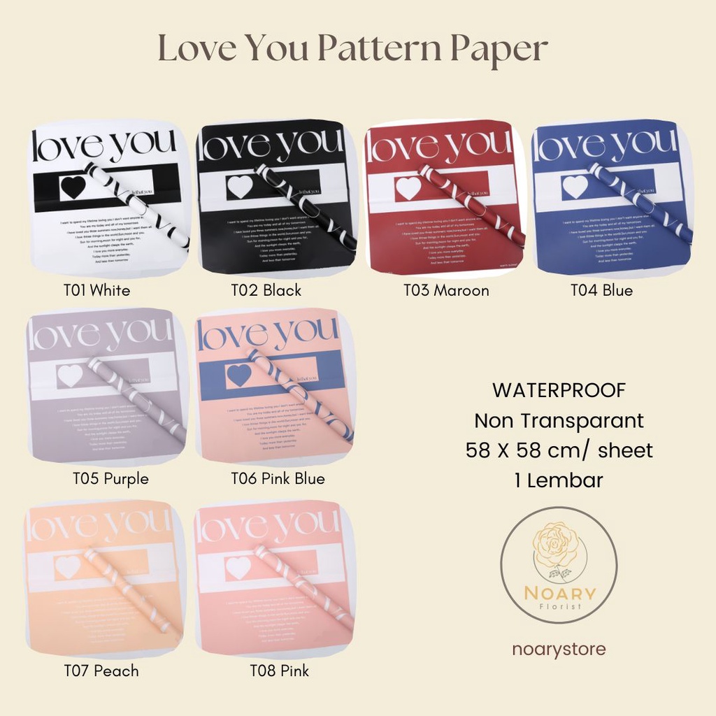 Love You Pattern Paper Kertas Bunga Wrapping Cellophane Paperwrap Buket Bunga Bungkusan Bunga / Flower Wrapping / Cellophane / Wrap / Kertas Bunga / Kertas Kado / Flower Paper / Kertas Grosir / Kertas Import / Kertas Cellophane / Florist / Buket Bunga / F