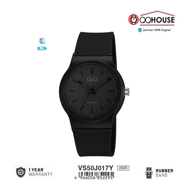 Q&Q QNQ QQ ORIGINAL ANALOG WATCH JAM TANGAN PRIA WANITA TALI KARET HITAM VS50 VS50J VS50J017Y
