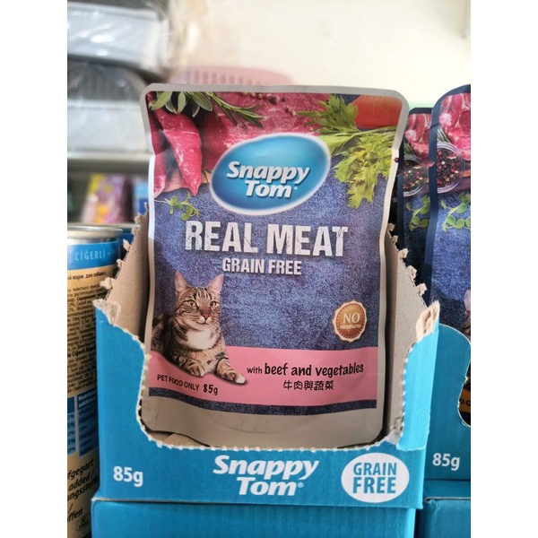 12Pcs Snappy Tom Sachet 85G Beef And Vegetables / Makanan Kucing Pouch Snappy Tom Sachet With Beef &amp; Vegetables