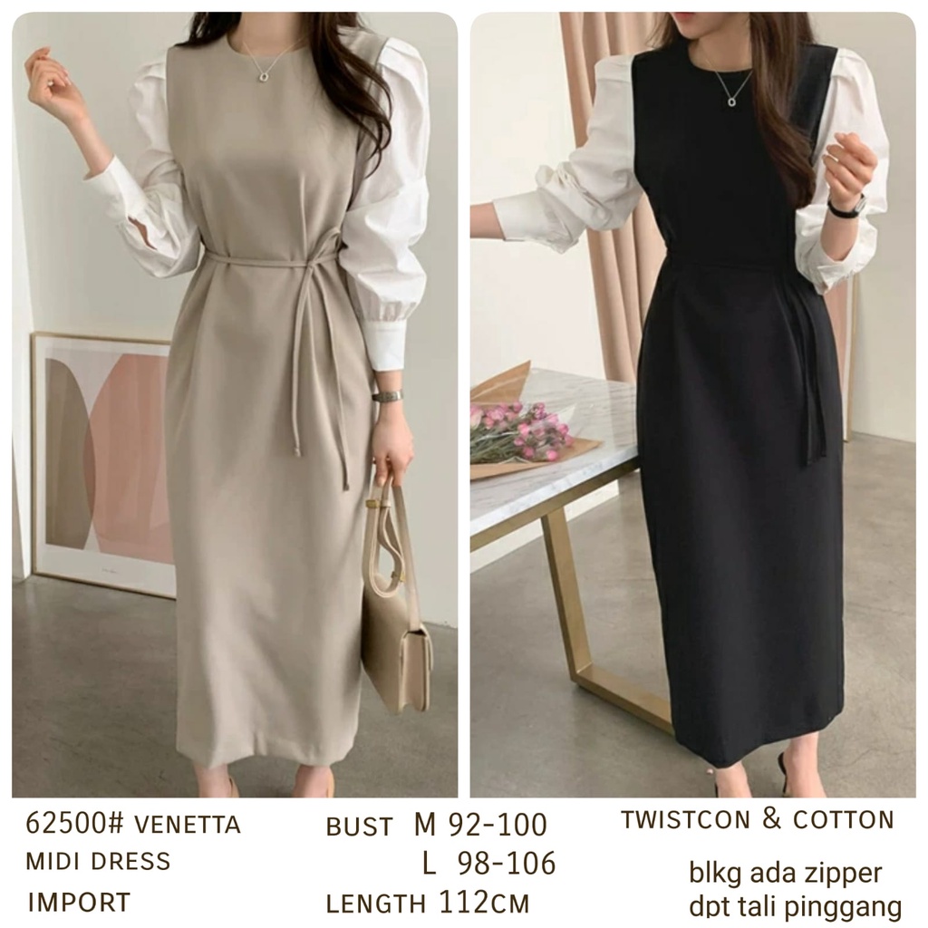GROSIR FASHION 62500# venetta midi dress FASHION WANITA three m threem 3m 3ms TM