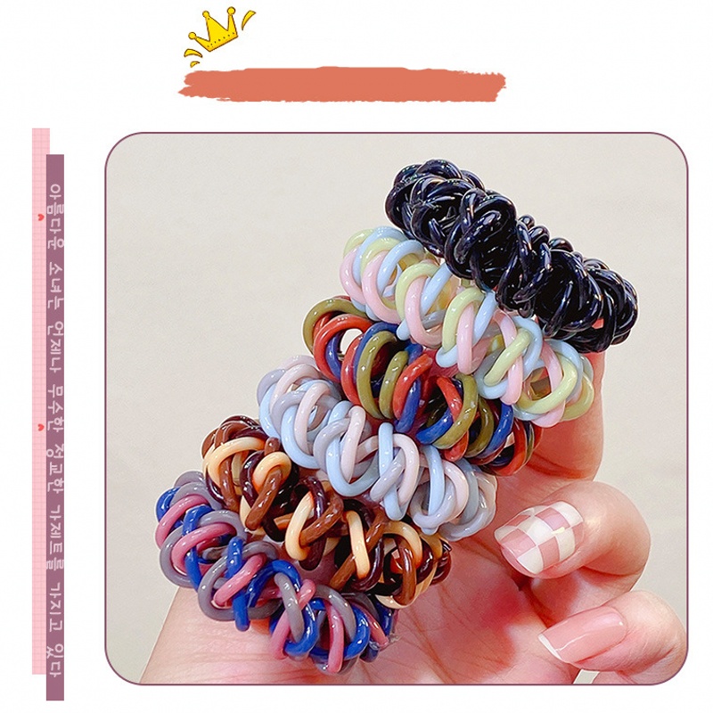 Ikat Rambut Elastis Model Kabel Telepon Spiral Bahan Resin Warna-Warni